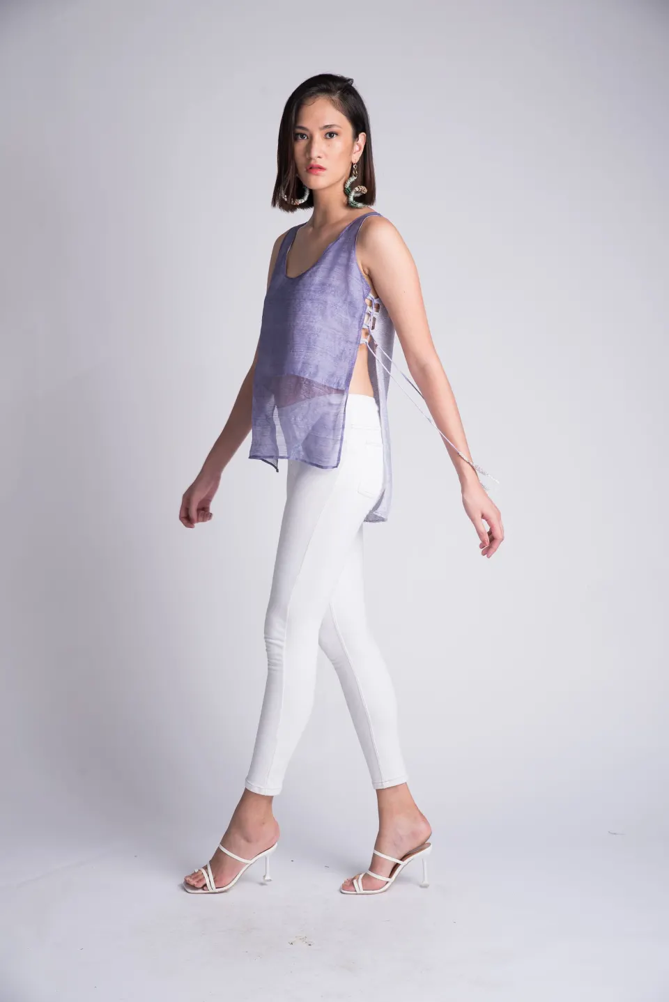 Painting Clouds Pineapple-Silk Apron Top / Indigo-dark, image 3