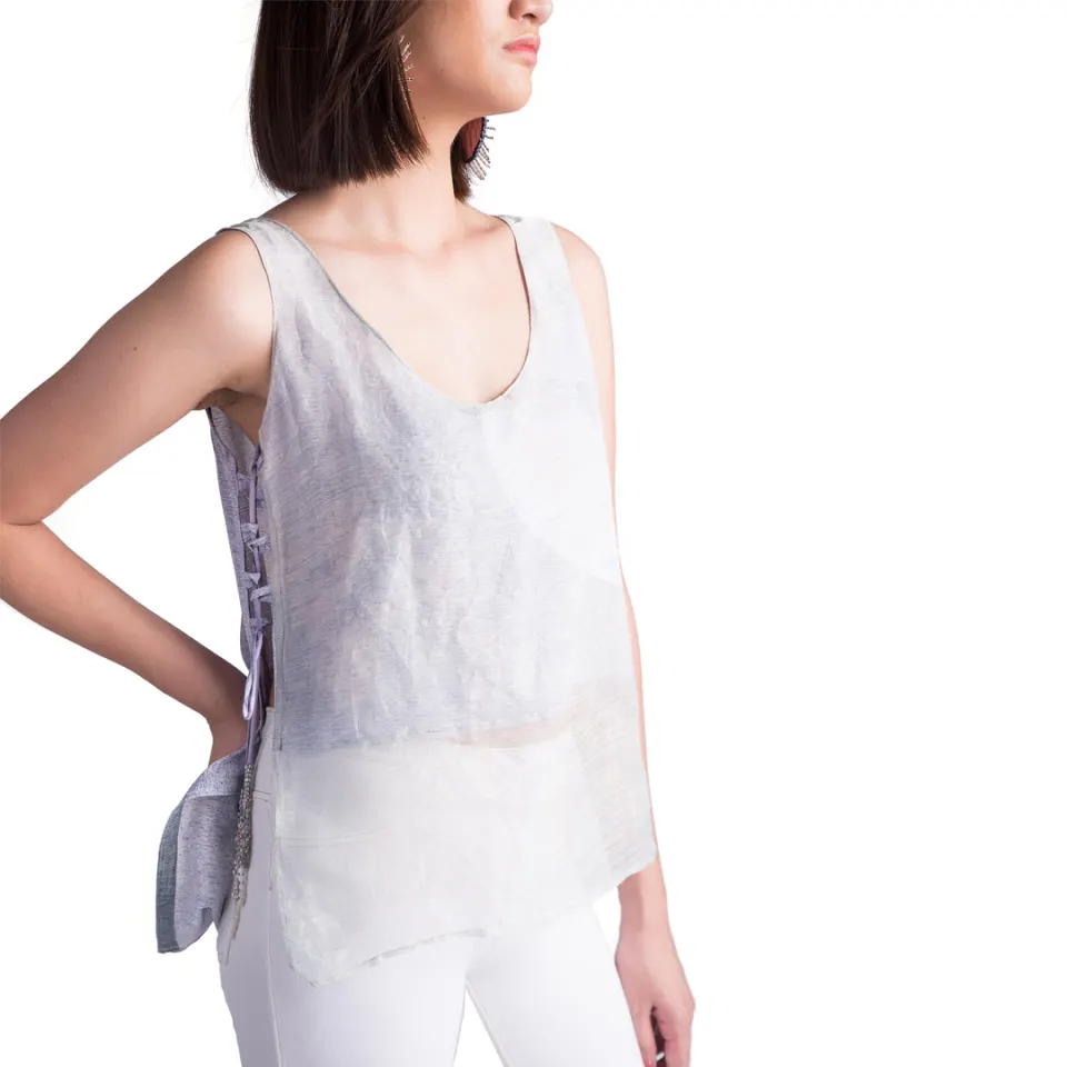 Painting Clouds Pineapple-Silk Apron Top / Indigo-light, image 2
