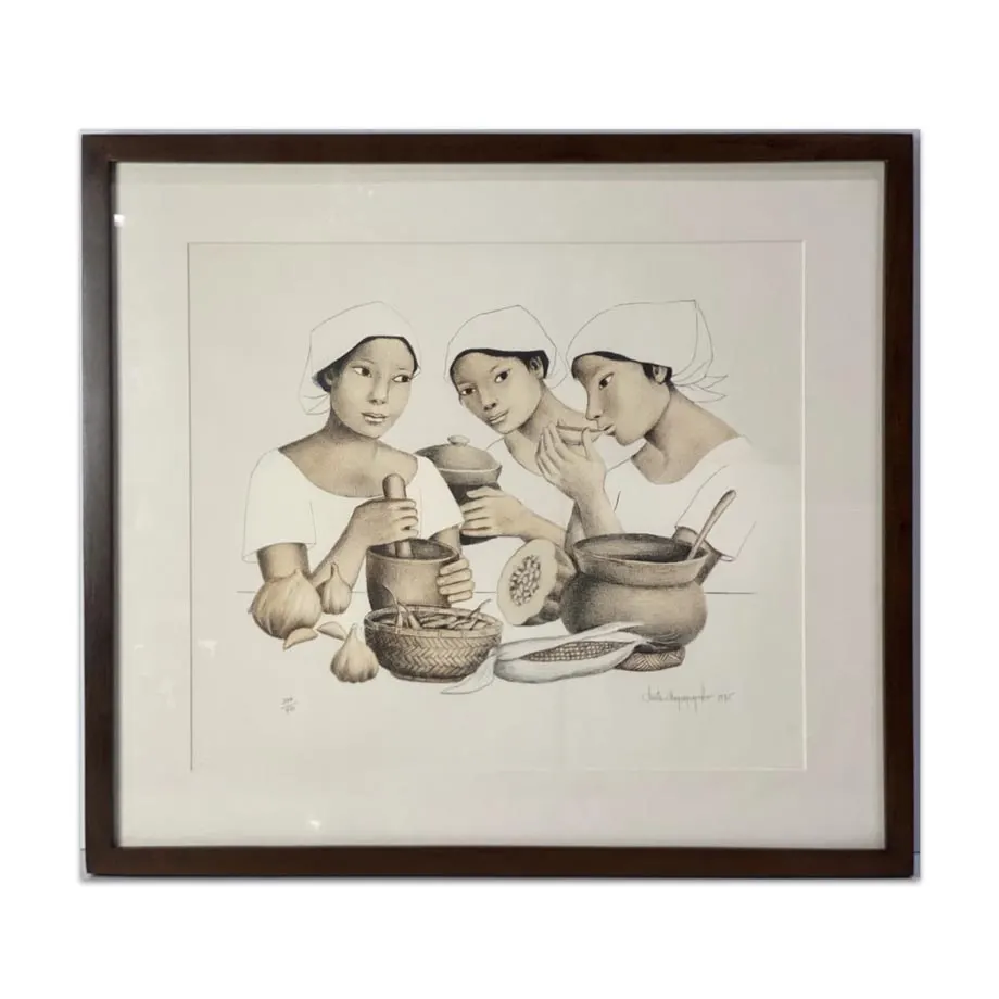 Three Women Cooking by Anita Magsaysay-Ho 