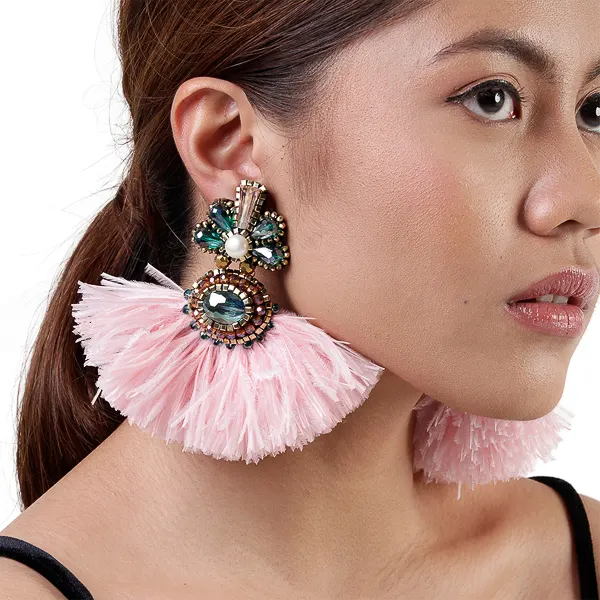 Jagrani Earrings Ostrich in Pink, image 5