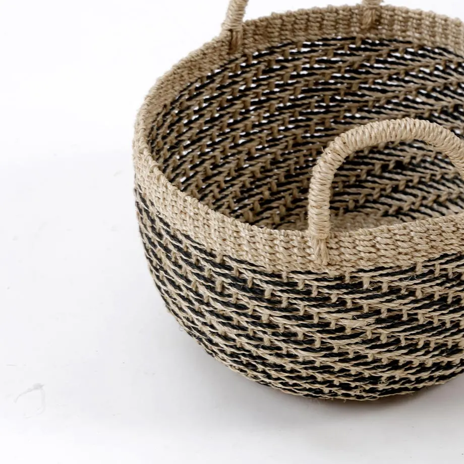 Round bulging Tahiti Basket with Self Ear Handle, Double diagonal design, image 2