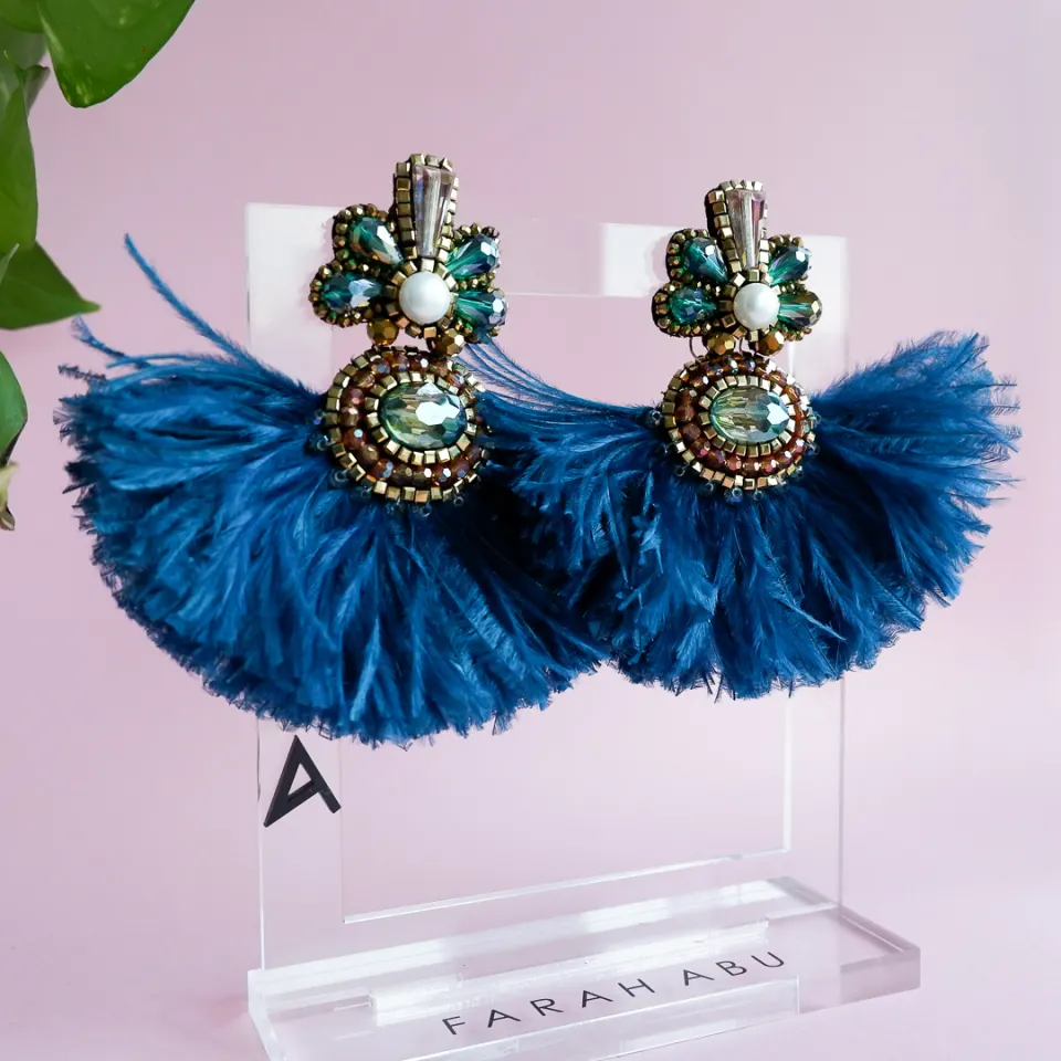 Jagrani Earrings Ostrich in Teal, image 2