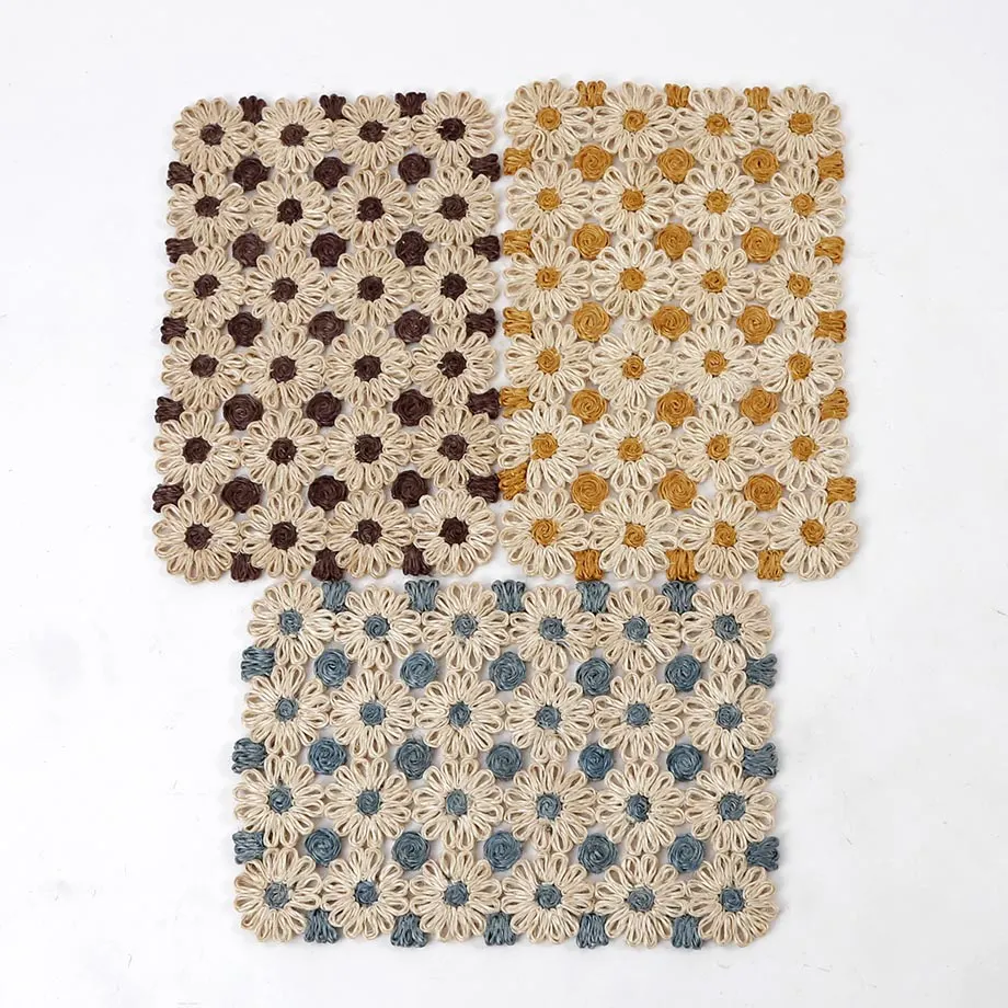Rectangular Coaster Braid Placemat Flower Design, image 2