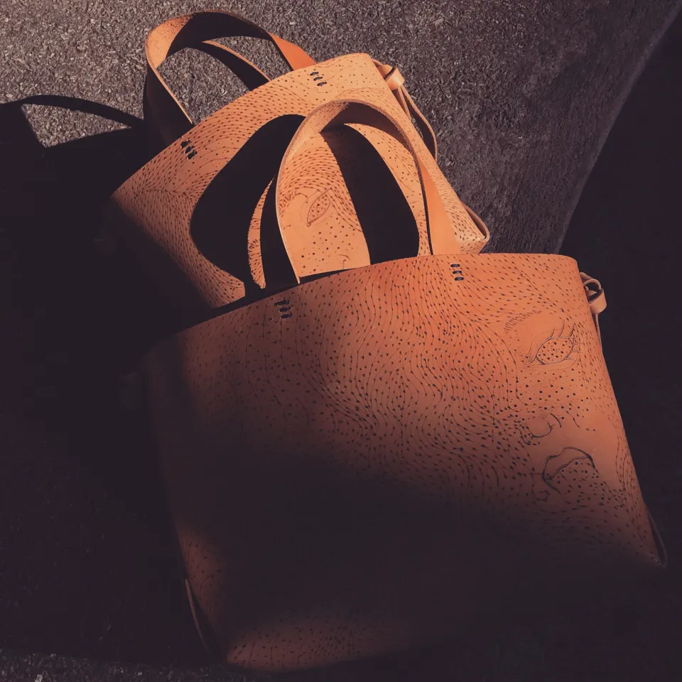 Illustrated Leather Bags with Raw Edge, image 2