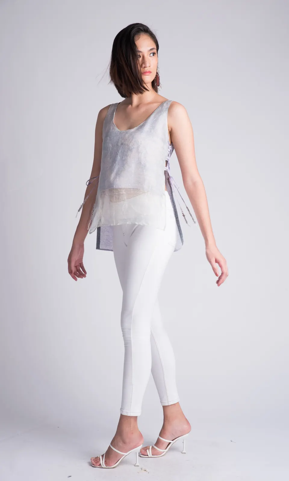 Painting Clouds Pineapple-Silk Apron Top / Indigo-light, image 4