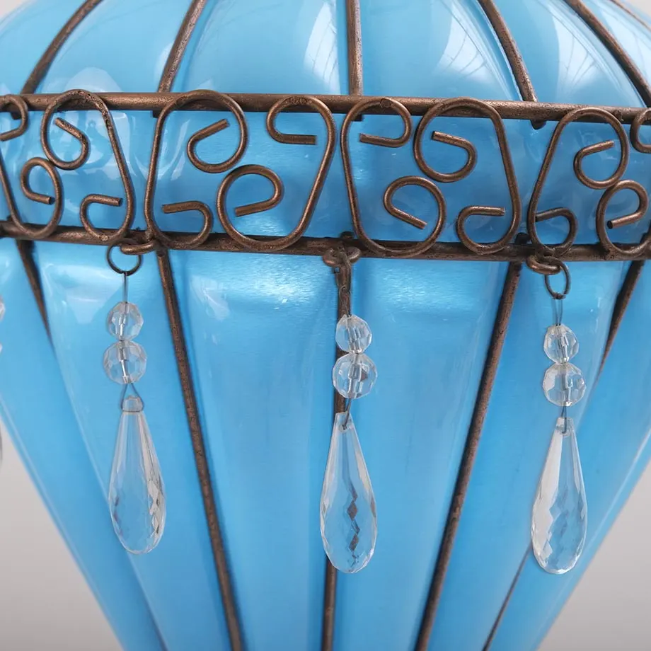 Cone Shaped Blown Glass Large Lamp with 7 Footer Stand on Raw Old trunk , image 2
