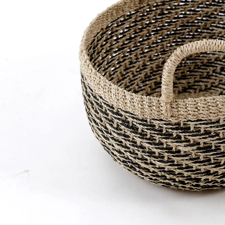 Round bulging Tahiti Basket with Self Ear Handle, Double diagonal design, image 3