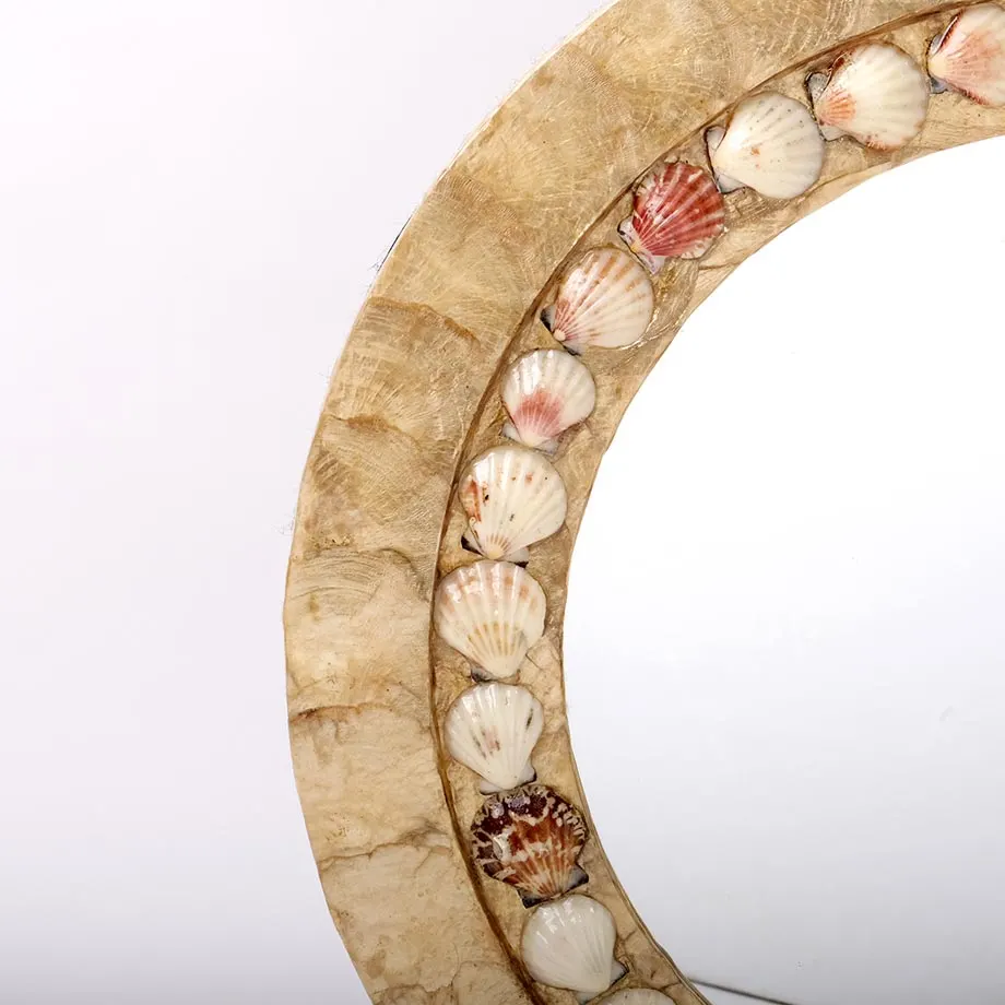 Smoked Capiz Round Mirror Frame with Pecten Fallium Shells, image 3