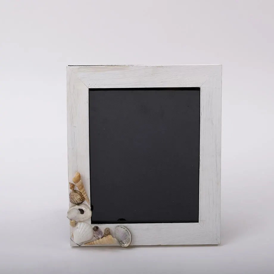 White wooden photo frames with assorted shells - corner, image 1