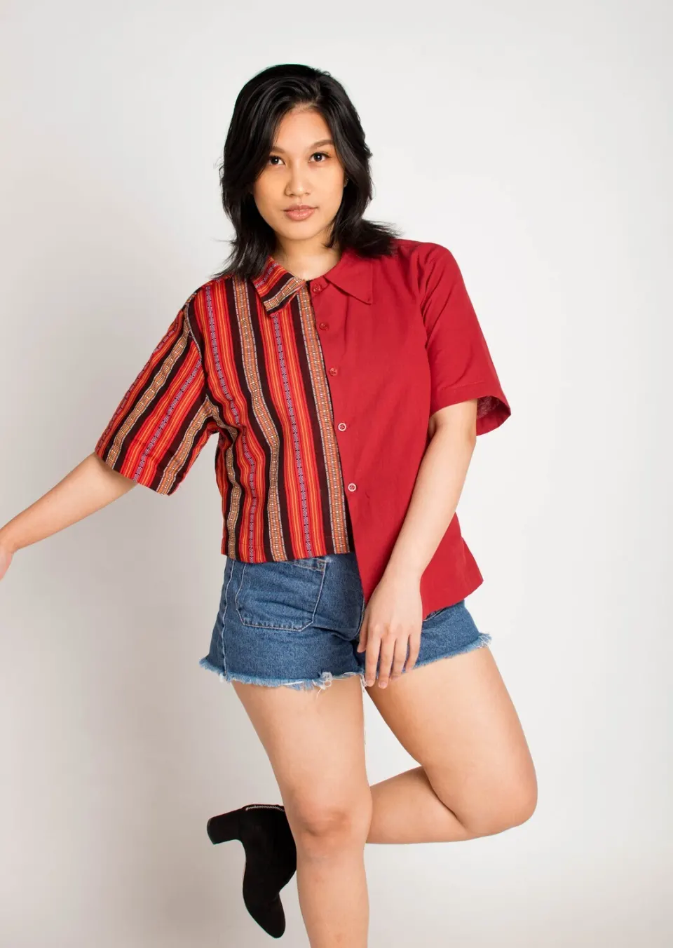 Dina Asymmetrical Camp Shirt in Rosas, image 3