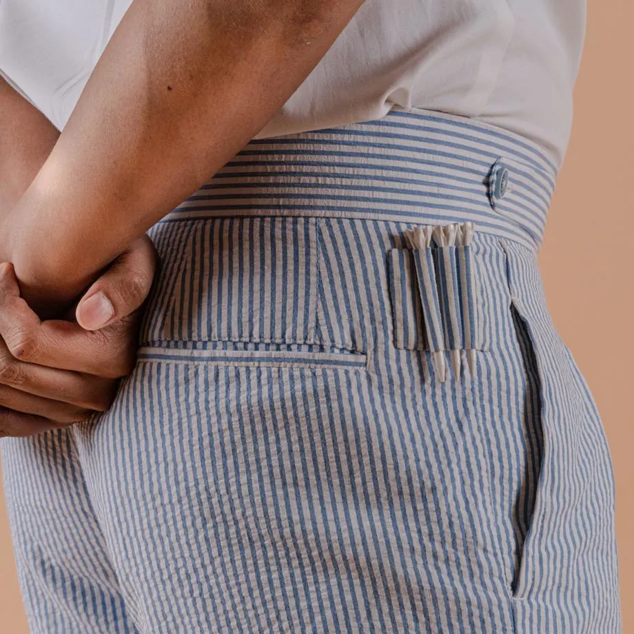 Porma Shorts (Blue Cotton Seersucker), image 4