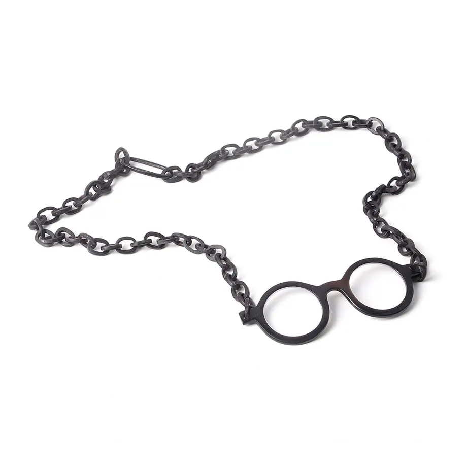 Necklace w/ Chain in Horn Strap w/ Round Frame Pendant, image 3