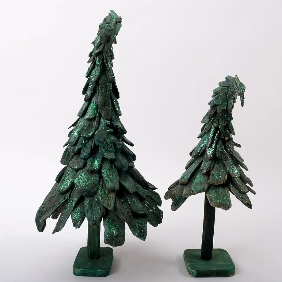S/2 Bending Green Tree with Green Glitters, image 3
