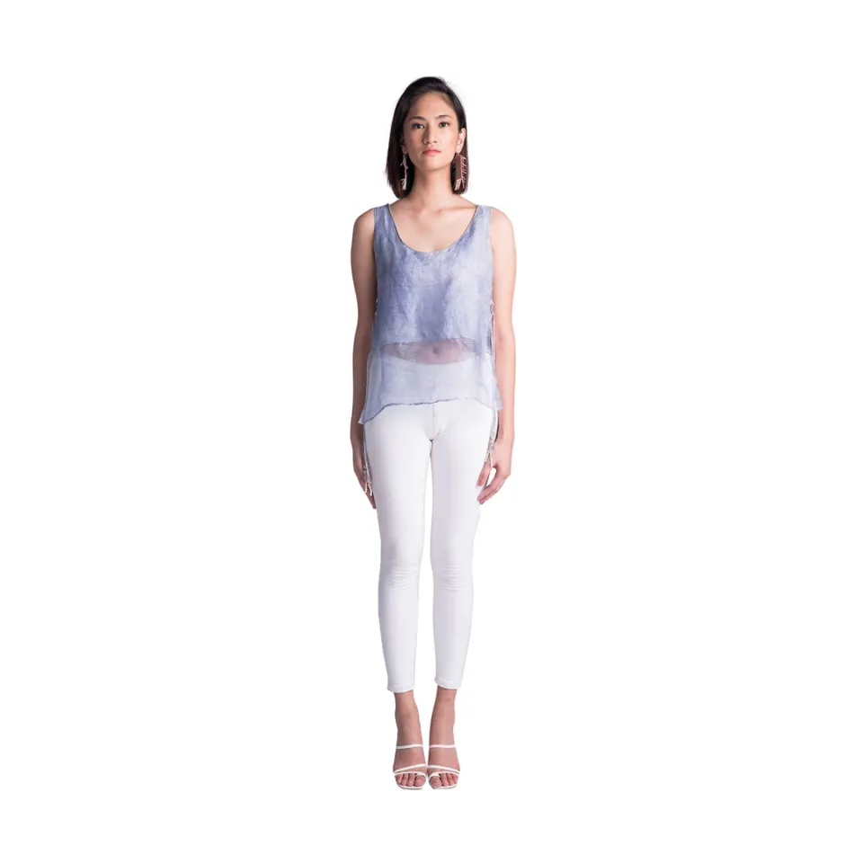 Painting Clouds Pineapple-Silk Apron Top / Indigo-medium, image 6