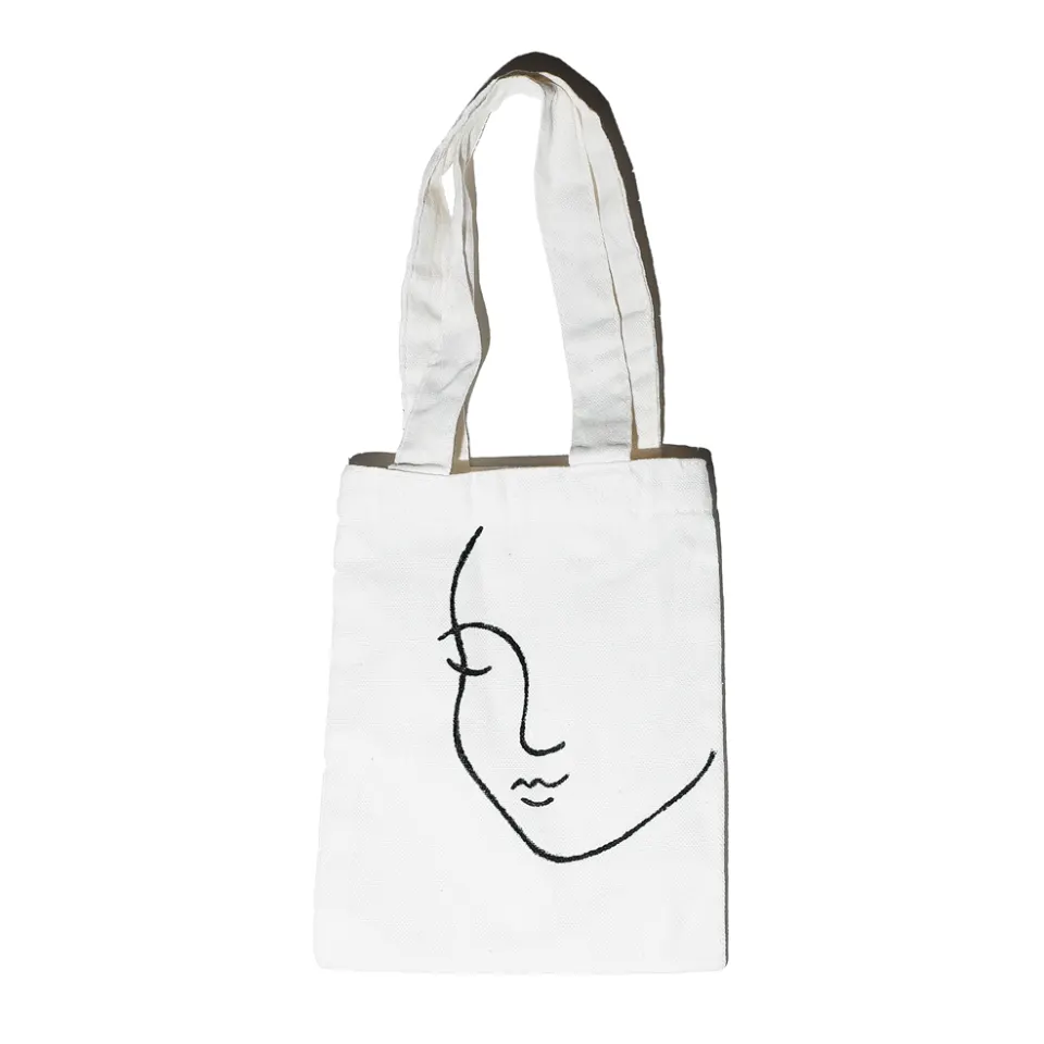 OIAM Line Art Hand-painted Canvas Tote Bag, image 1