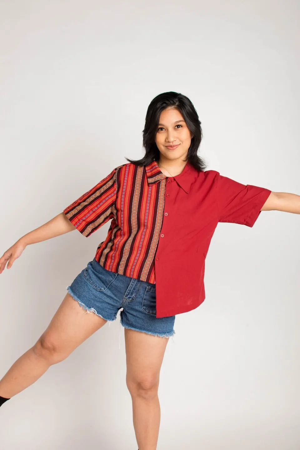 Dina Asymmetrical Camp Shirt in Rosas, image 1