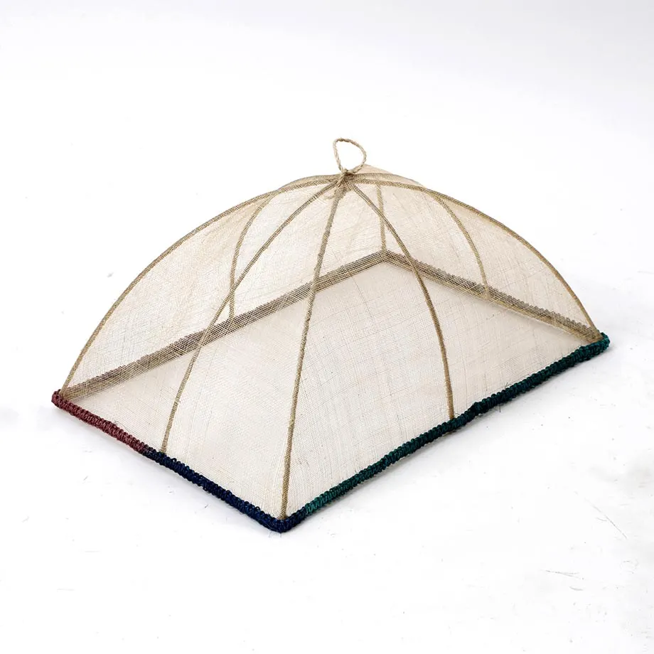 Rectangular Sinamay Wired Food Cover with Centipede Trim on Base, image 2