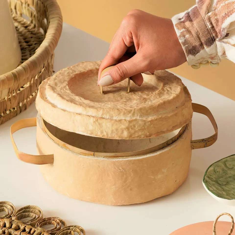 Natural Paper Clay Storage with Cover (Small), image 1