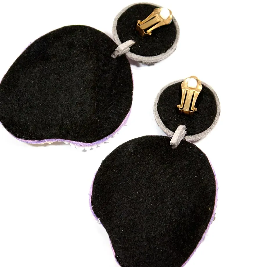 MAHARLIKA Leather Hand Beaded Clip-on Earrings, image 3