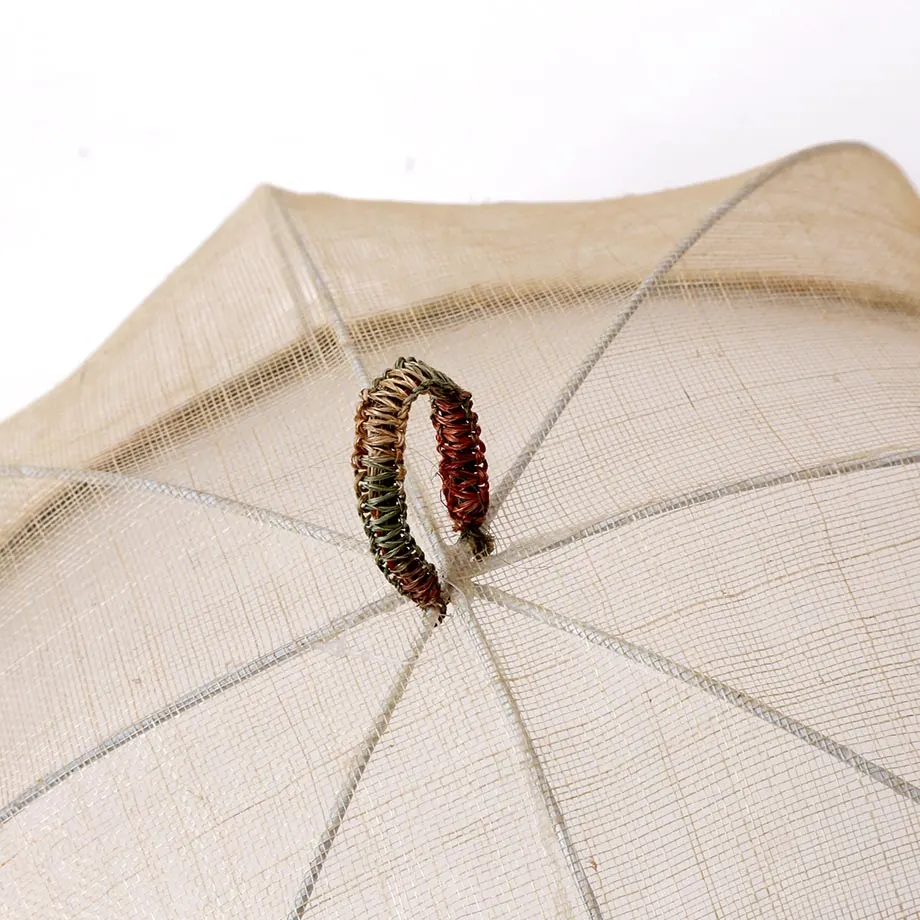 Round Sinamay Wired Food Cover with Centipede Trim on Base, image 4