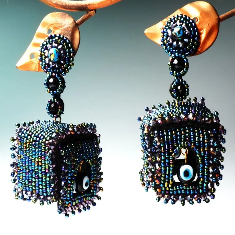 Black Bird Cuckoo Clock Earrings, image 1