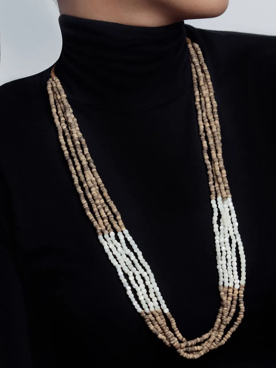 WHITE MOTHER OF PEARL AND COCO BEADS MULTIPLE STRAND, image 2