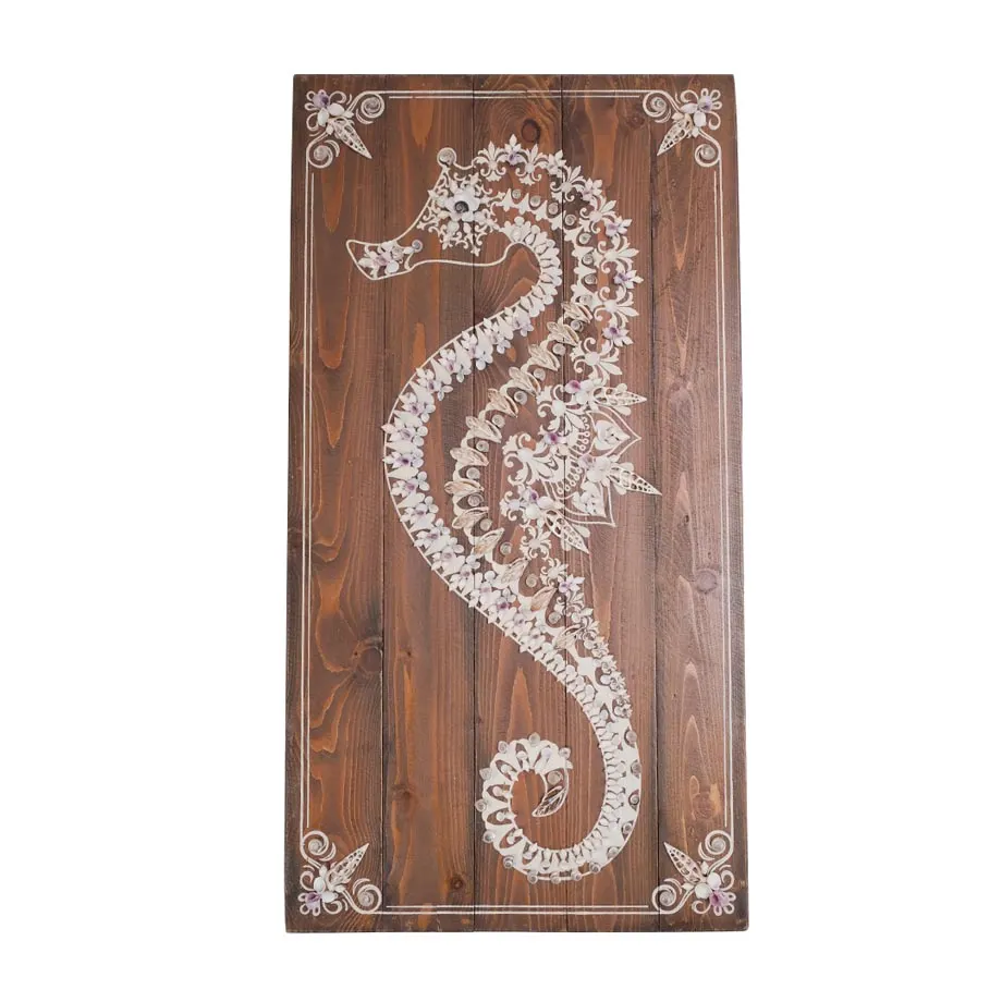 Wall art printed seahorse with shell applique, image 4