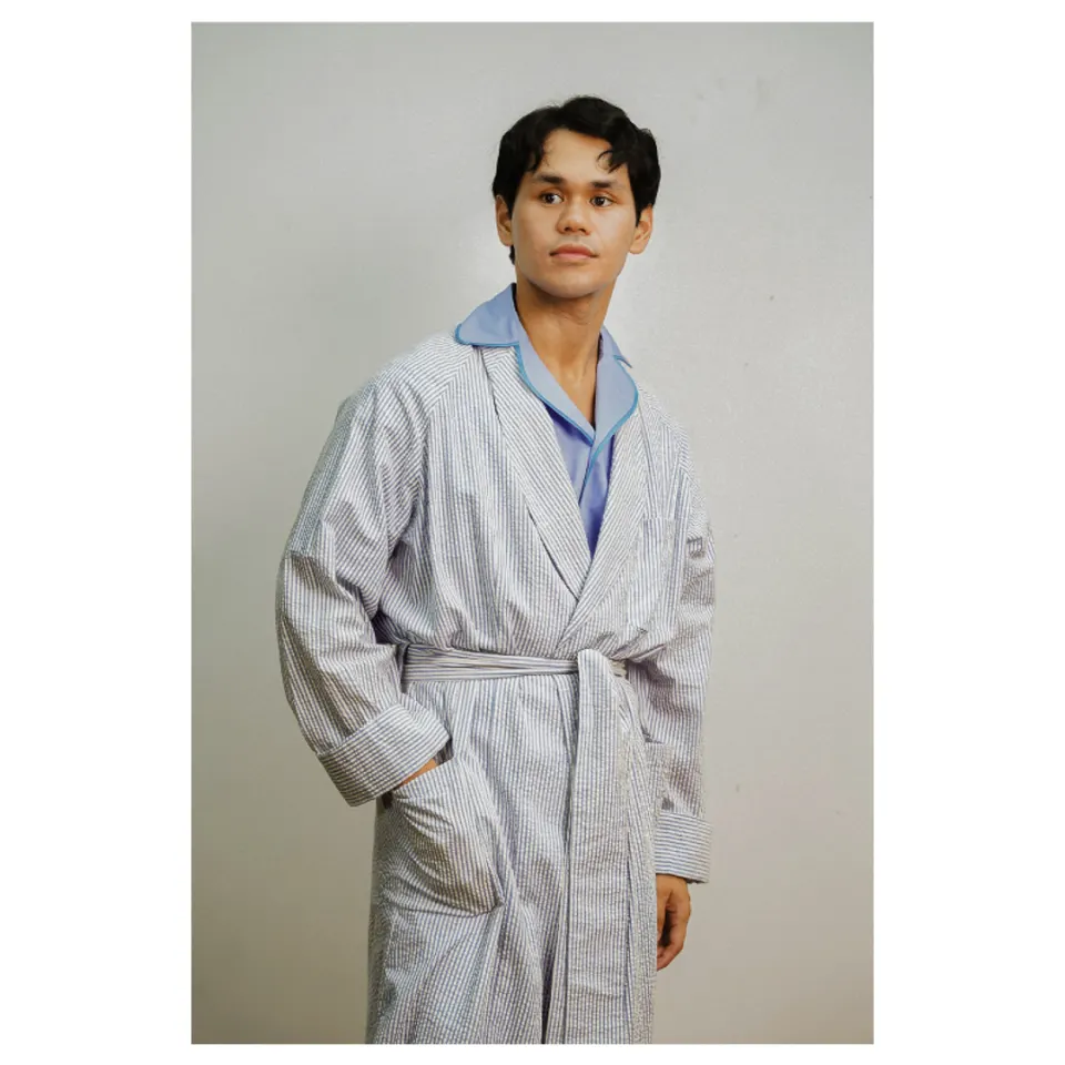Lounge Jacket - Cotton Seersucker - Blue/White
