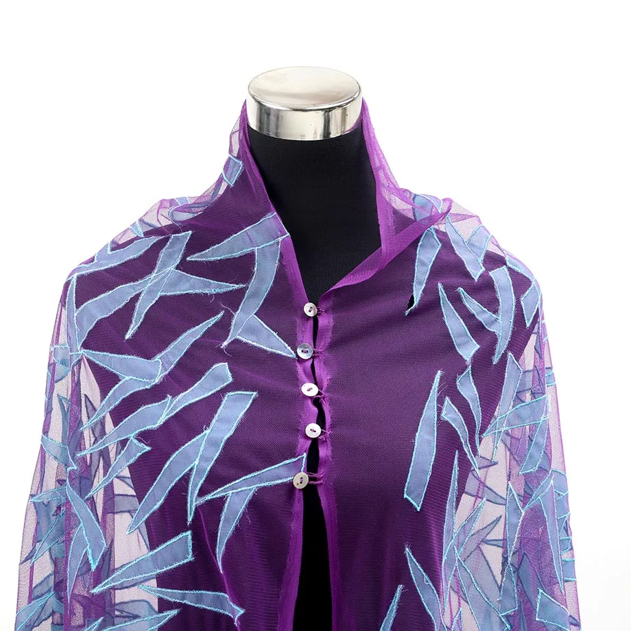 Navigating the Dreamscape / Petal Shadows Malong / Kaftan Textile / aqua + purple, image 6