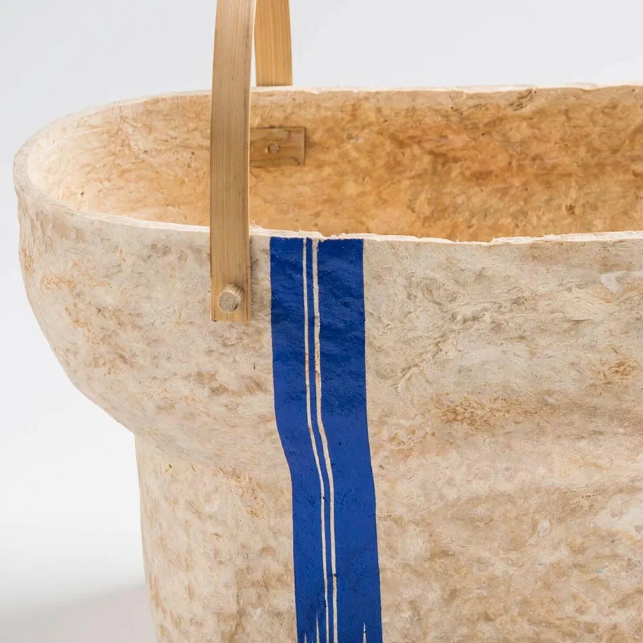 Paper Clay Vase (Natural with Blue Strip Double), image 3