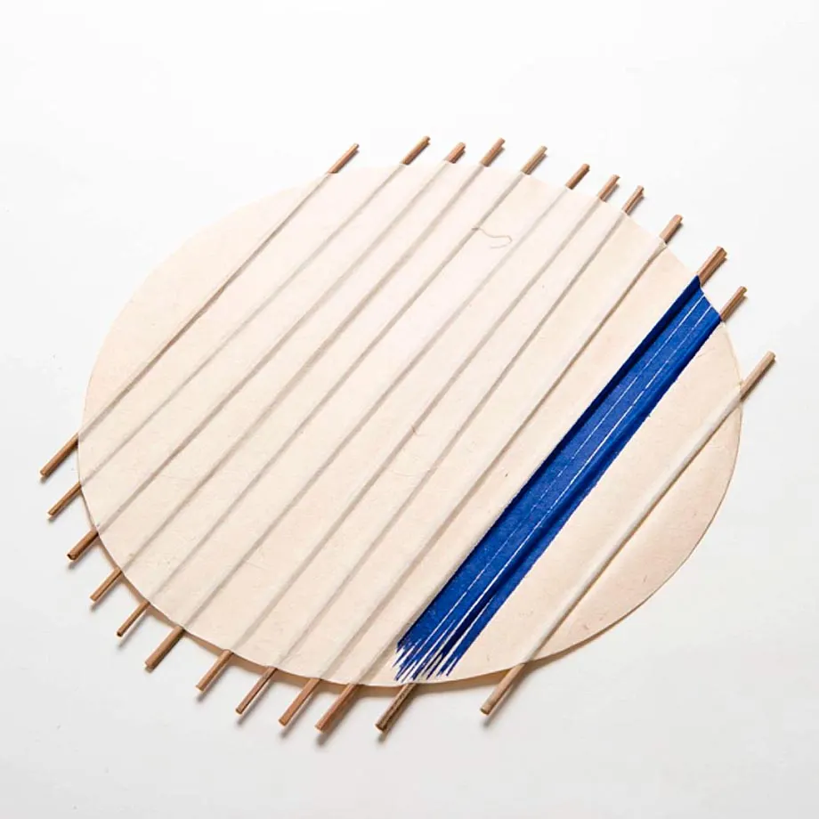 Washable Paper Placemats (Natural with Blue Strip Round), image 1