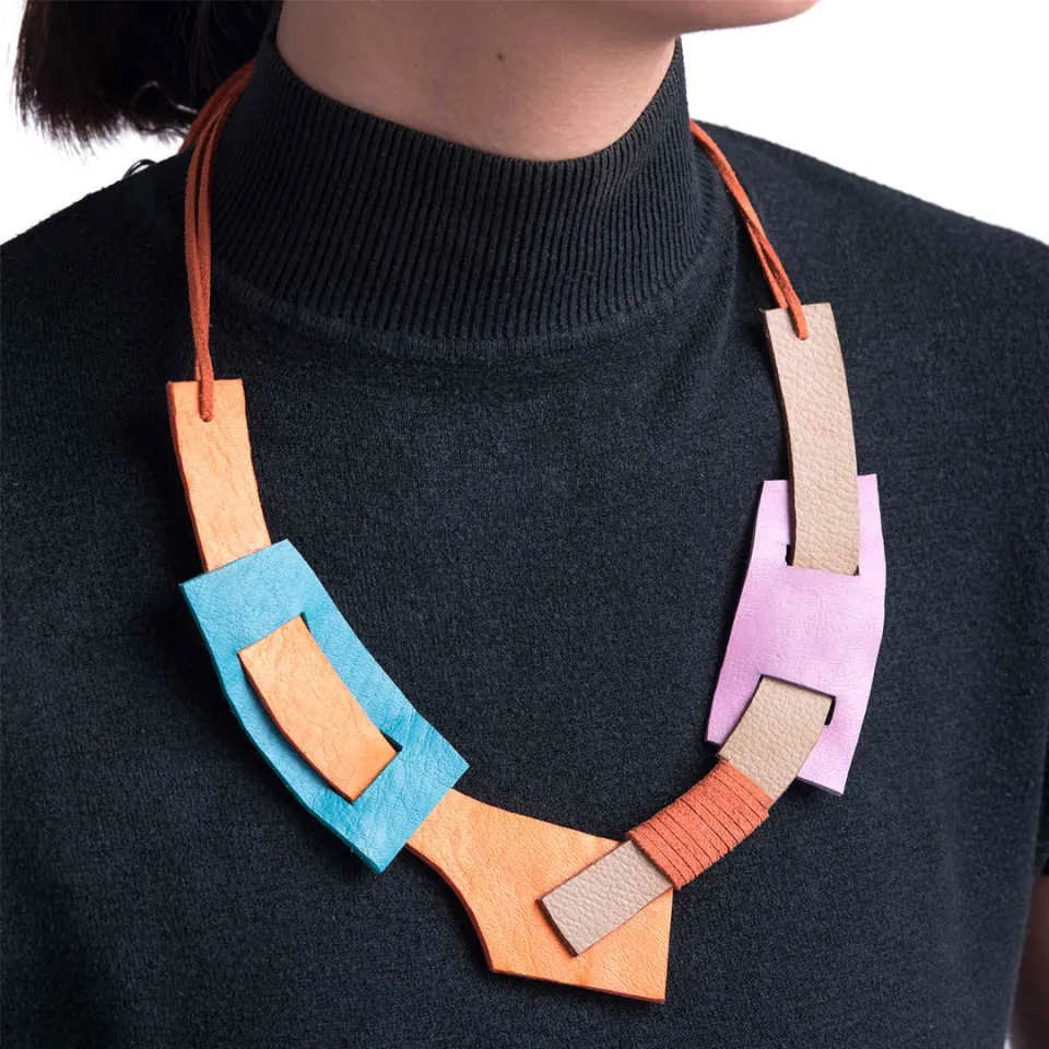 "Jiyu" In Royal Orange Leather Statement Neckpiece, image 2