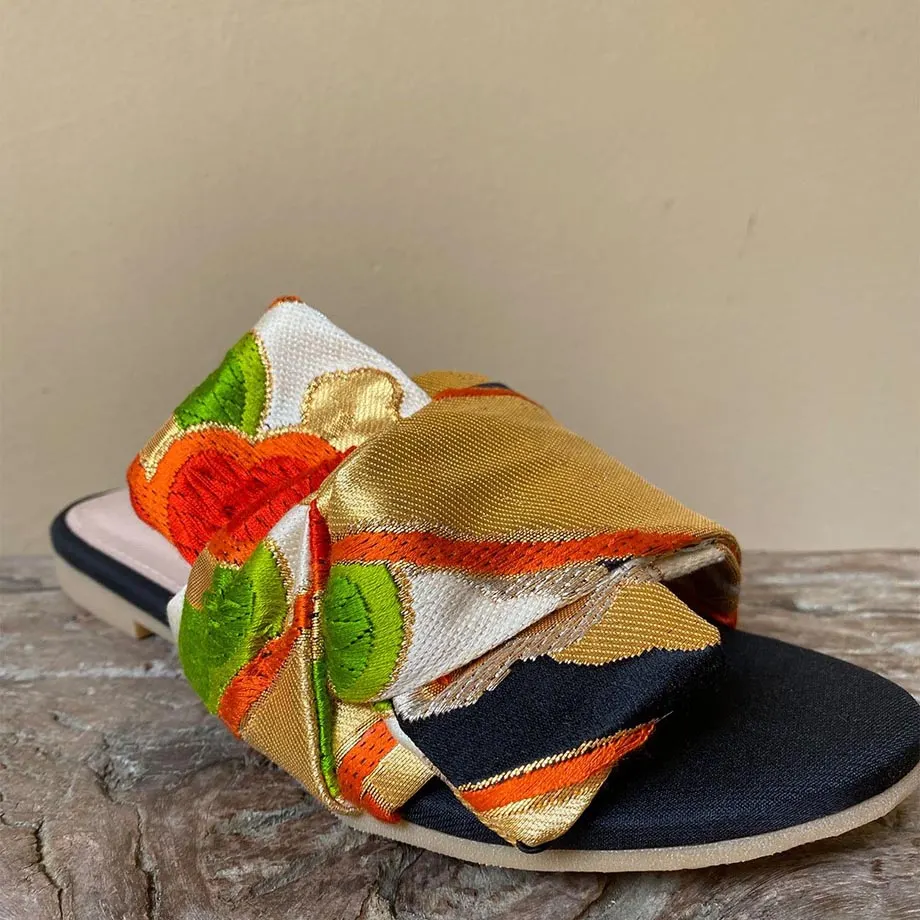 Oriental Black Obi Ribbon Sandal , image 4