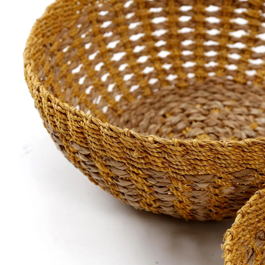 Round Browngrass/Abaca twine bowl, crisscross design, image 3