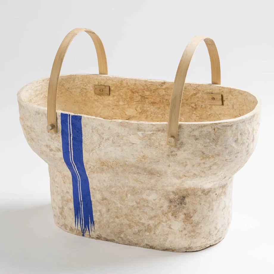Paper Clay Vase (Natural with Blue Strip Double), image 1