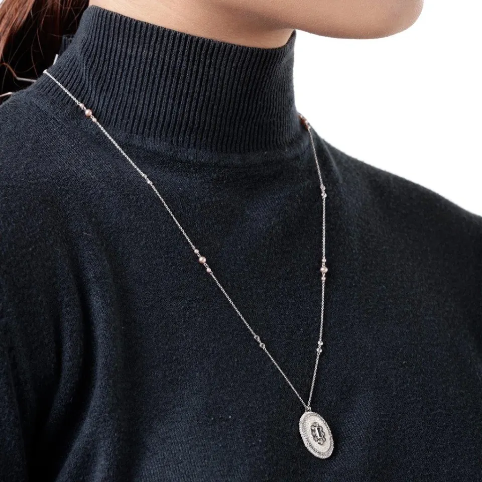 Oval art deco style pendant with brilliant cut diamonds, rose cut diamonds, blue sapphires and pearl, image 5