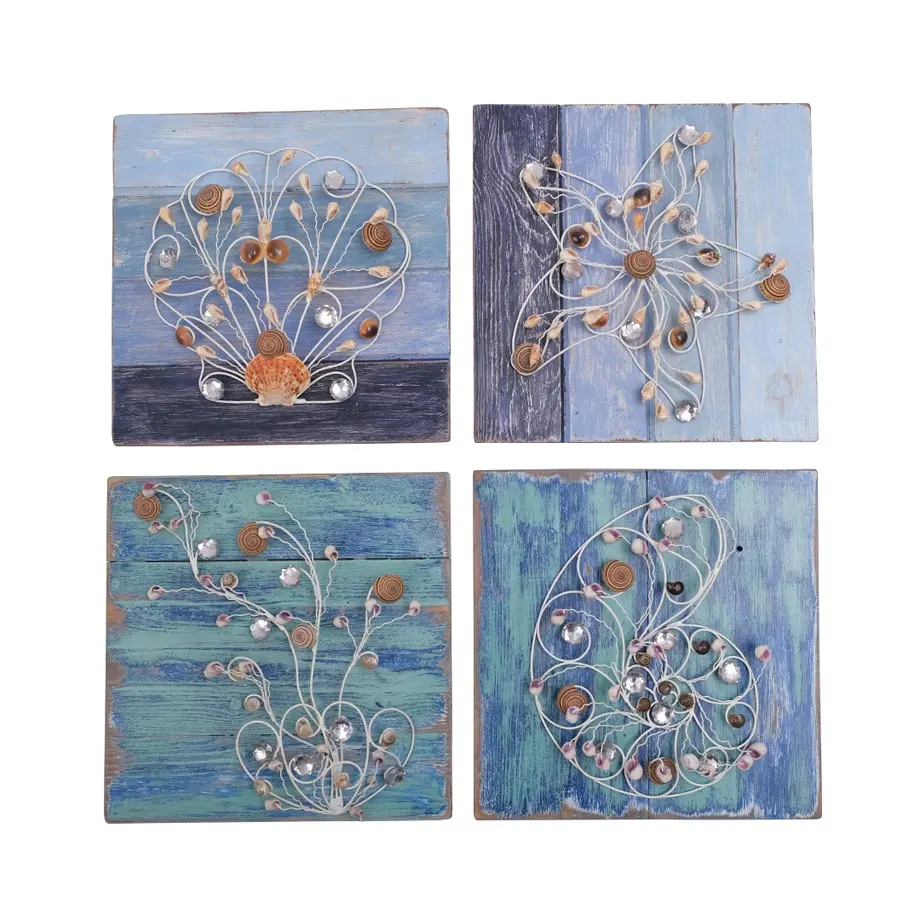 4-pc wall coastal wire shell decor, image 1