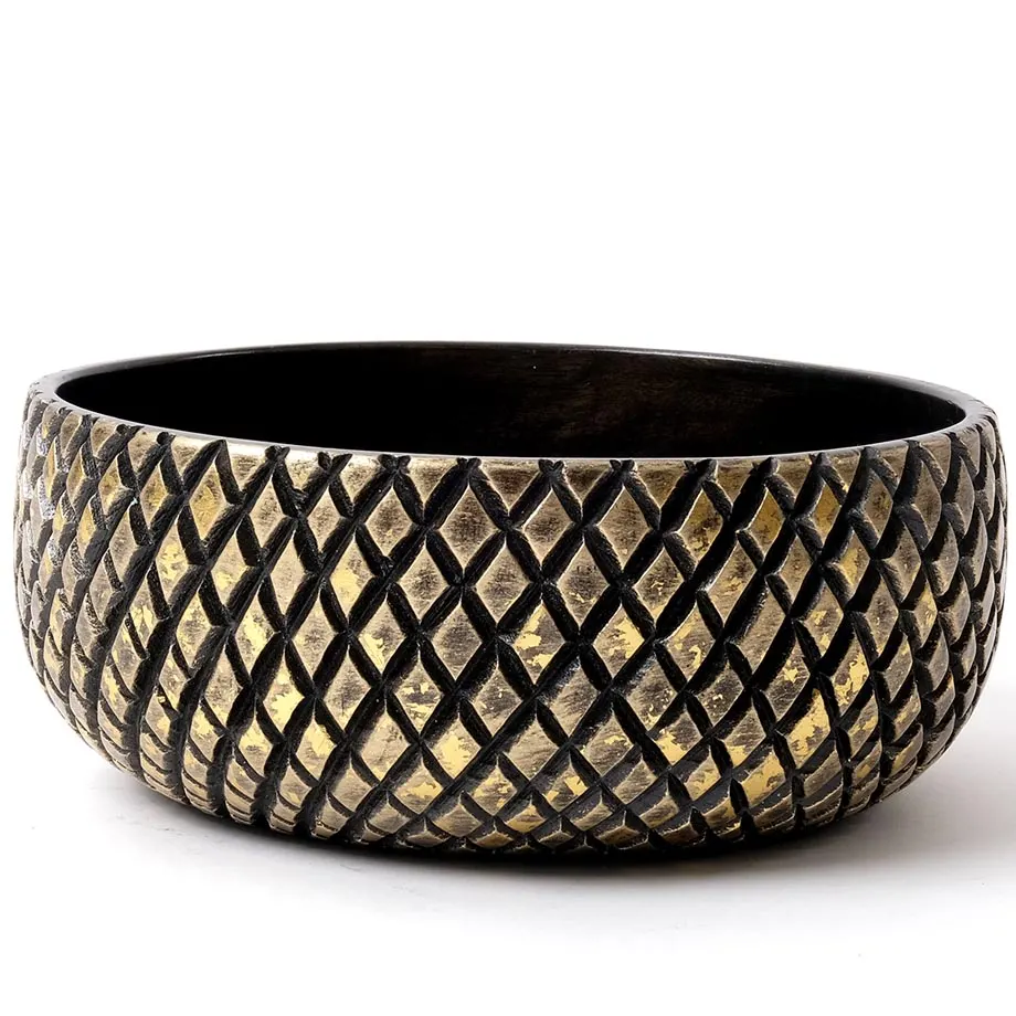 AMB20-005 Round bowl with carvings and gold design, image 5