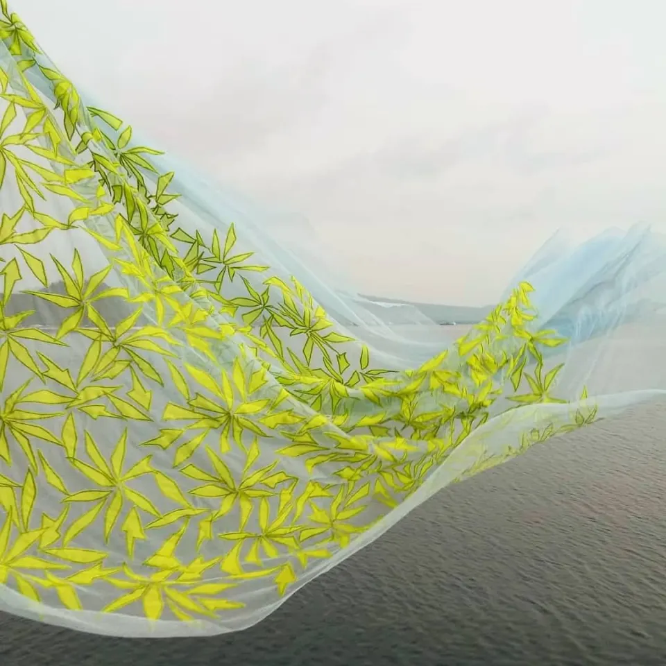 Navigating the Dreamscape / Petal Shadows Malong / Kaftan Textile / yellow, image 1