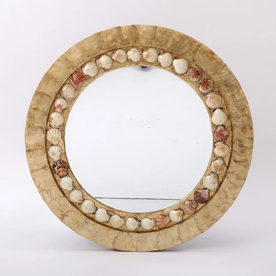 Smoked Capiz Round Mirror Frame with Pecten Fallium Shells, image 2