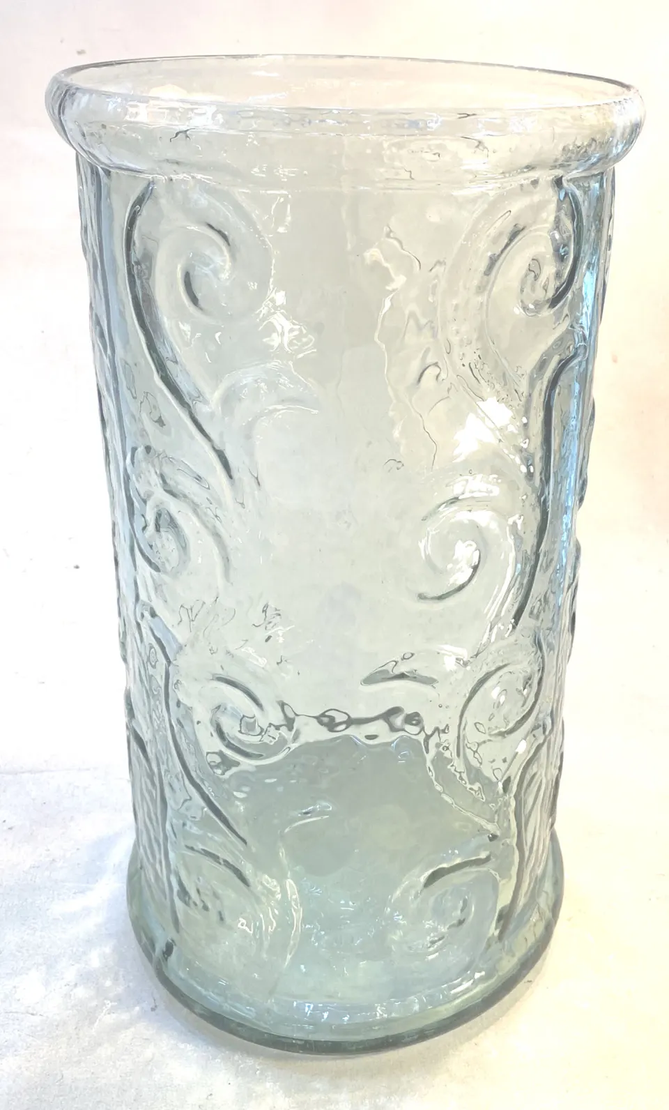 Arabesque Design Hand Blown Recycled Glass XL Cylinder Vase