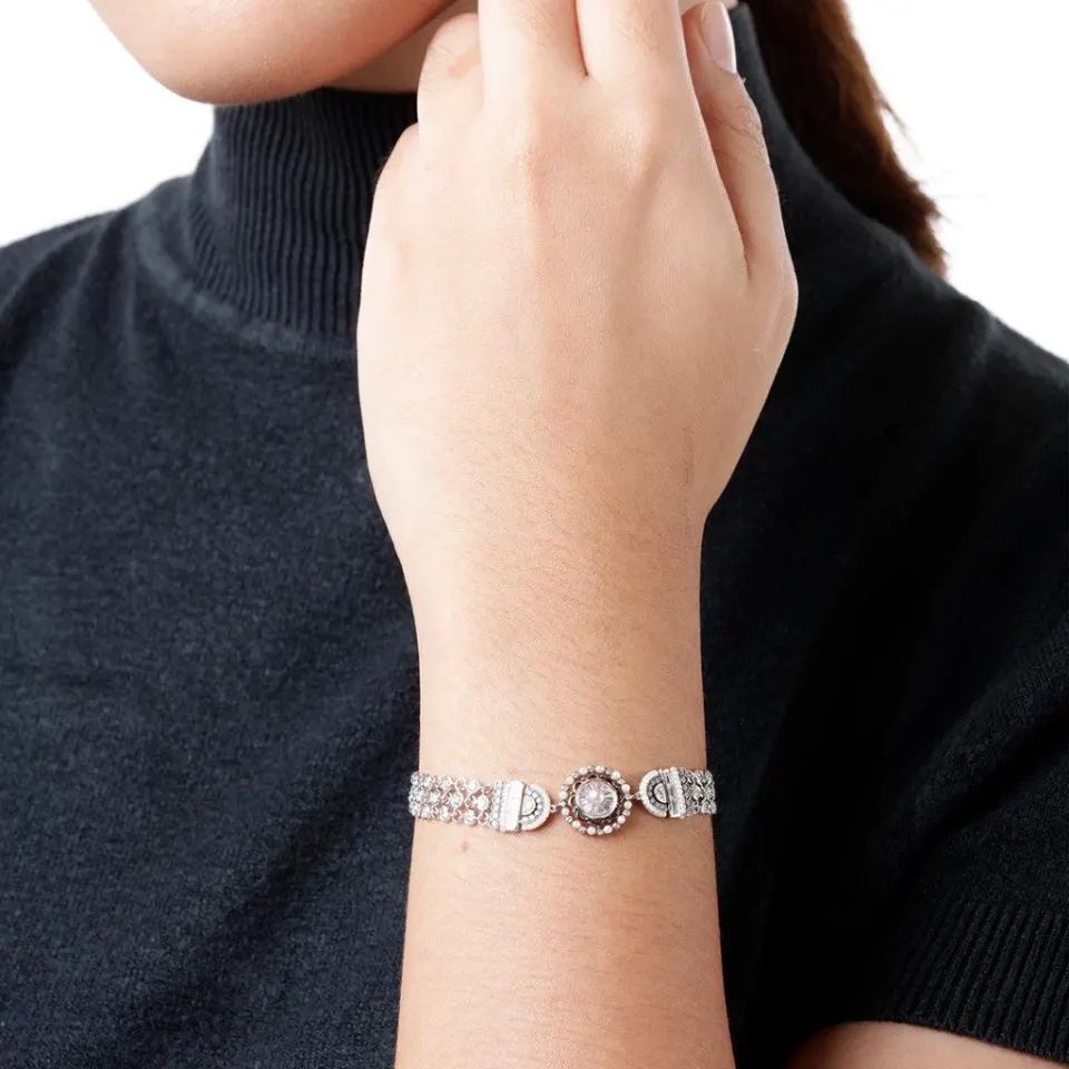 Art Deco Style Bracelet with Diamonds & Pearls , image 5