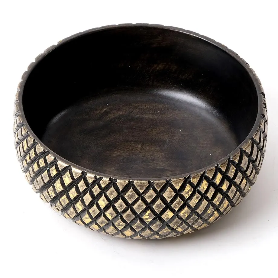 AMB20-005 Round bowl with carvings and gold design, image 3