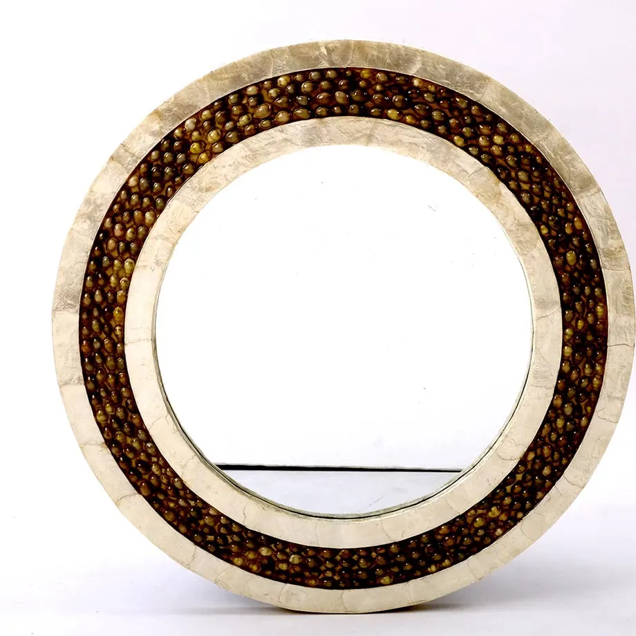 Round Natural Capiz Mirror Frame with Sigay Shells, image 1