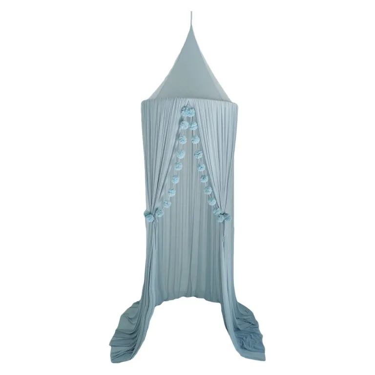 Sheer Canopy in Minty Blue + 1 POM Garland in Light Blue Set