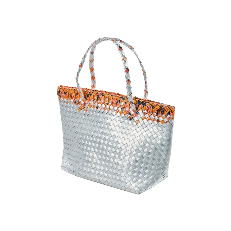 Silver woven tote, image 1