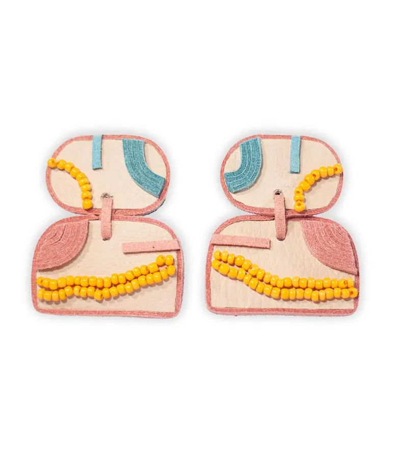 HEPHZIBAH Leather Hand Beaded Clip-on Earrings, image 1