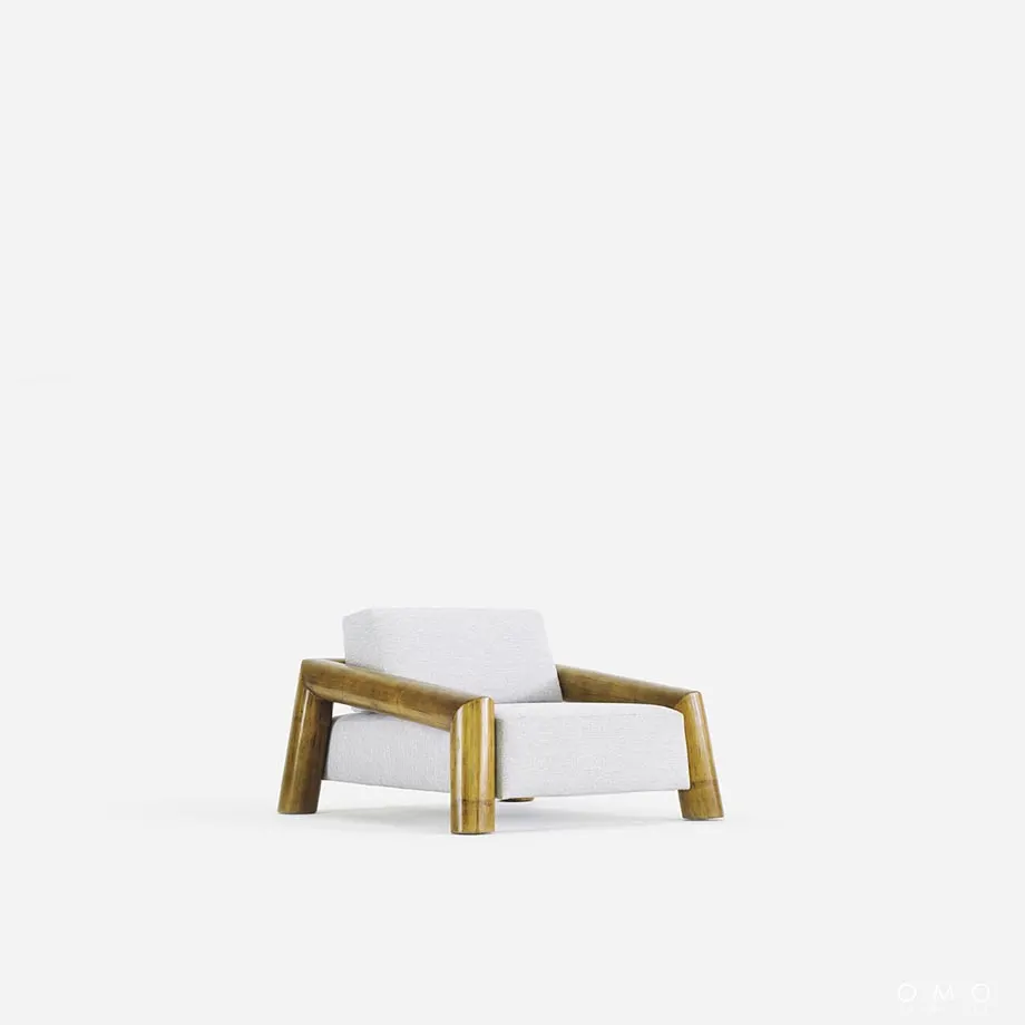Bamboo Accent Chair with Ottoman, image 1