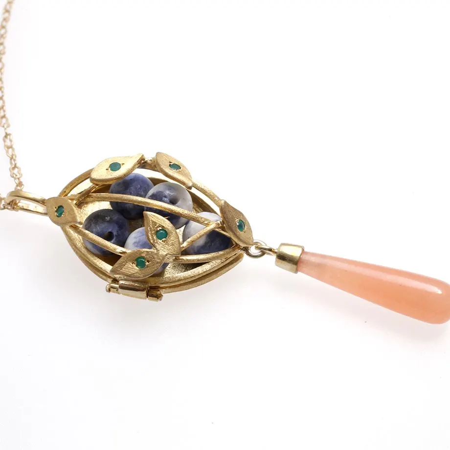 Gazebo Locket with Lava Stones, Green Agates & Lavander Jade Pendant, image 4