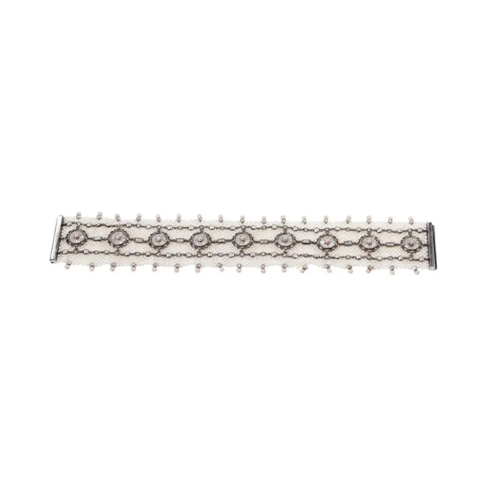 Thick Keshi Pearl Bracelet with Full Cut Diamonds and Rose Cut Diamonds in 18k WG, image 2